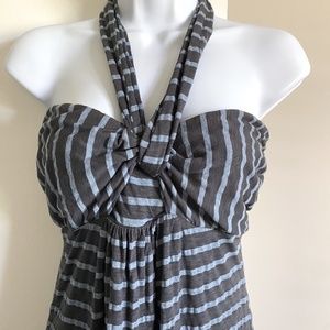 Splendid Halter Neck Striped Maxi Dress, Gray and Blue, Size S